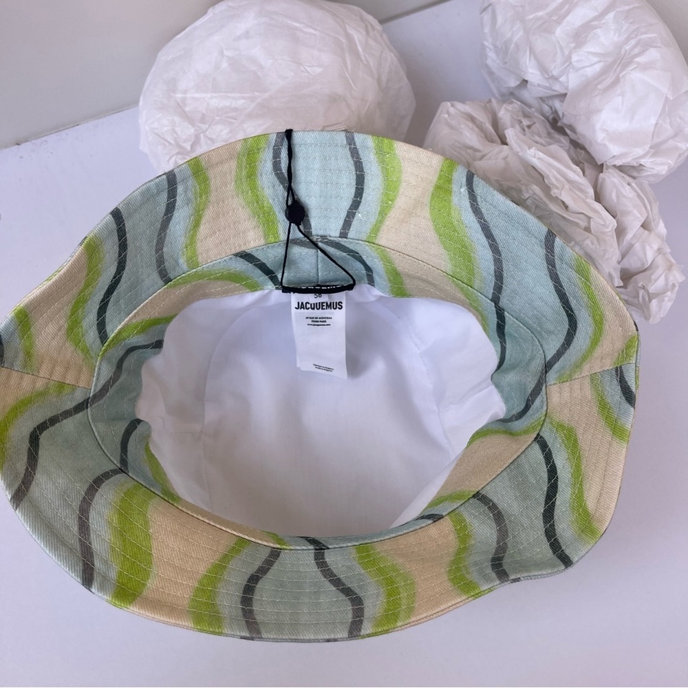 NWT Jacquemus Bucket Hat Le Bob Gadjo Unisex in Blue / Grey Stripe Le Raphia - Picture 5 of 16